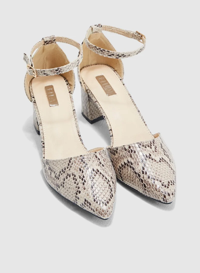 ELLA Snake Print Block Heel Shoe