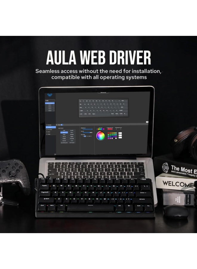 AULA لوحة مفاتيح ألعاب مغناطيسية سلكية WIN60 HE 60% – مفاتيح تأثير هول، تفعيل قابل للتعديل، معدل استقصاء 8000Hz، تبديل ساخن، لوحة مفاتيح FPS فائقة السرعة، إصدار قياسي - Image 5