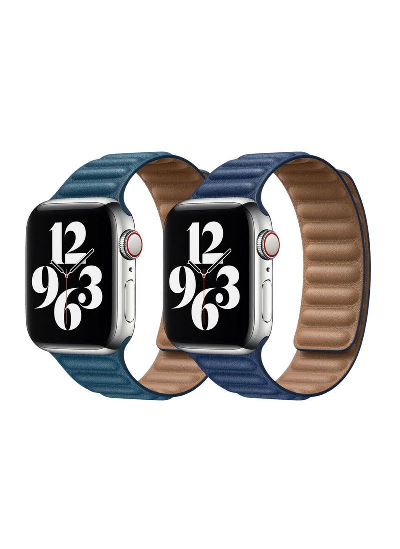 YOMNA - For Apple Watch Leather Link Band Strap iWatch Series 40/44/41/45mm Cape Cod Blue Strap with Midnight Blue Strap - Image 1