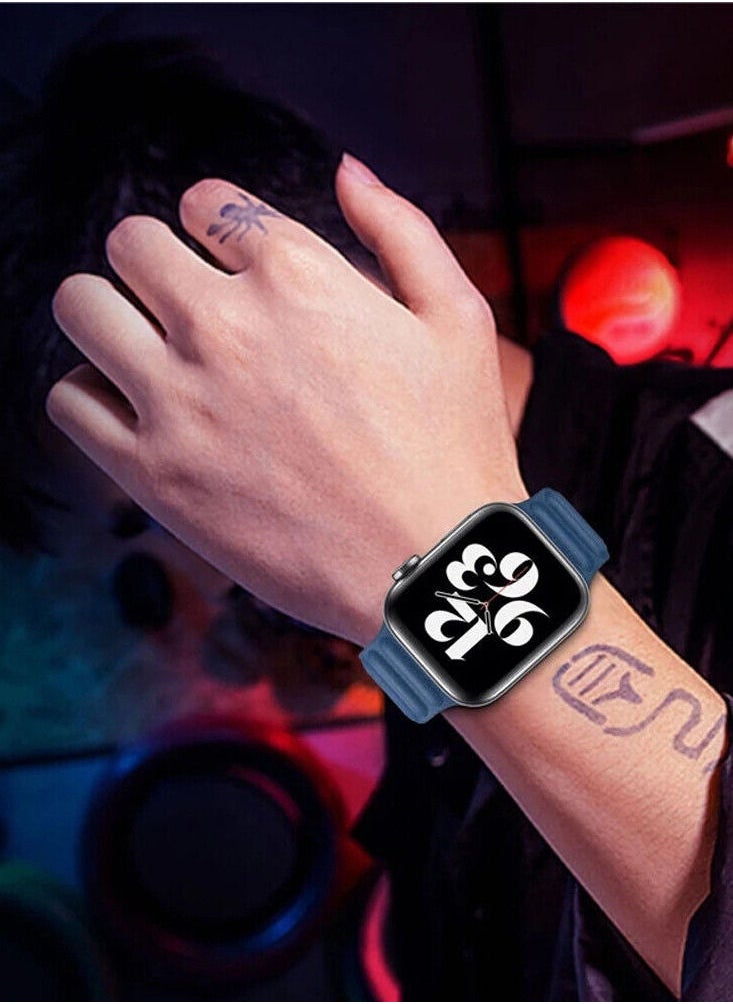 YOMNA - For Apple Watch Leather Link Band Strap iWatch Series 40/44/41/45mm Cape Cod Blue Strap with Midnight Blue Strap - Image 1