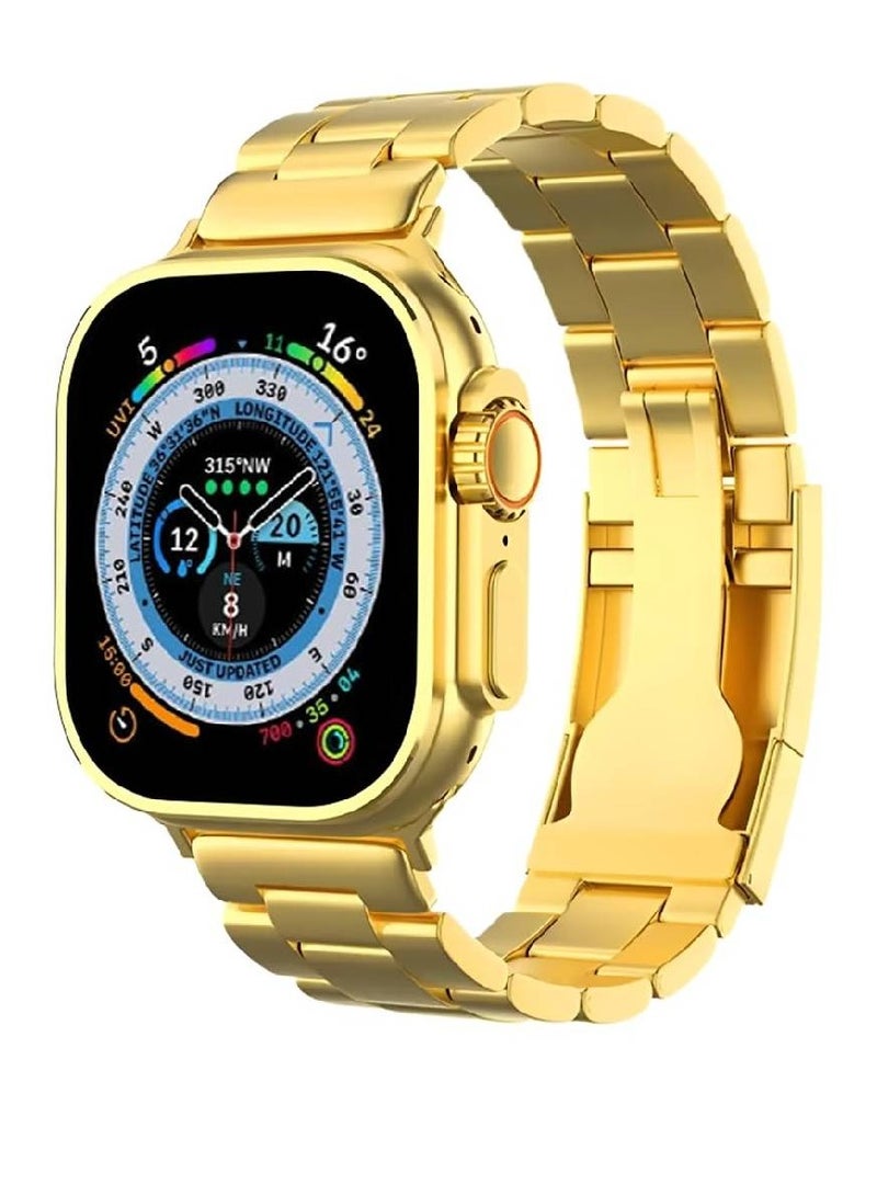 Ultra Design Smartwatch For Men IP67 Water Resistant Bluetooth Call Fitness Tracker Wireless Charge Real-time Health Monitor Golden