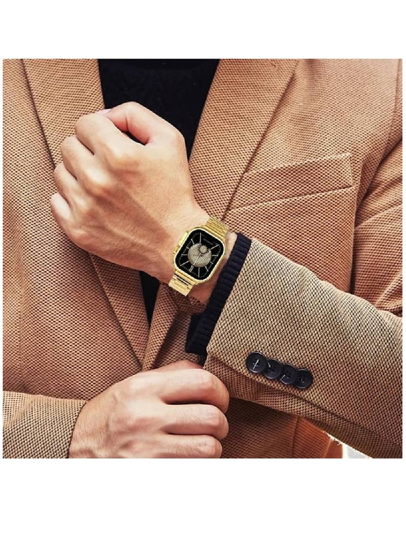 Ultra Design Smartwatch For Men IP67 Water Resistant Bluetooth Call Fitness Tracker Wireless Charge Real-time Health Monitor Golden
