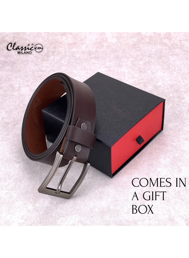 Classic Milano Brown (ZTF40MM-Smoke) Classic Milano Genuine Leather Belt Men - Semi-Casual Men's Belts & Party Wear Belt, Casual Outfits, Gifts - Black & Brown Men’s Leather Belt for Men for Men | Best Price UAE