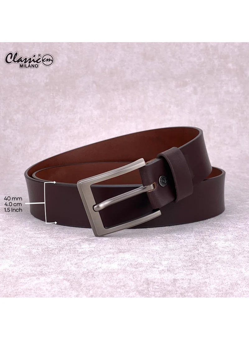 Classic Milano Brown (ZTF40MM-Smoke) Classic Milano Genuine Leather Belt Men - Semi-Casual Men's Belts & Party Wear Belt, Casual Outfits, Gifts - Black & Brown Men’s Leather Belt for Men for Men | Best Price UAE