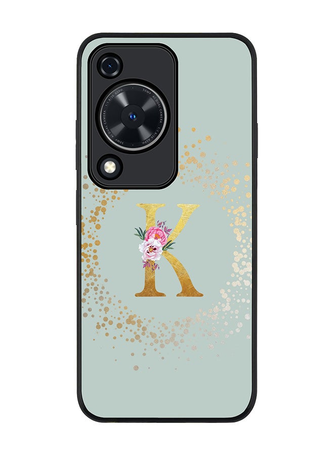 Stylizedd Rugged Black edge case for Huawei nova Y72 / Huawei Enjoy 70 4G,Slim fit Custom Monogram Initial Letter Floral Pattern Alphabet - K (Light Grey) - Image 1