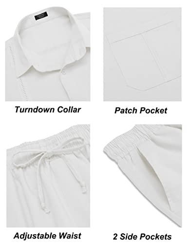 COOFANDY Mens Coordinated Outfit All White Hawaiian Shirt and Linen Pants Sets Casual Beach Linen Sets 2 Piece, White, Large - Image 5