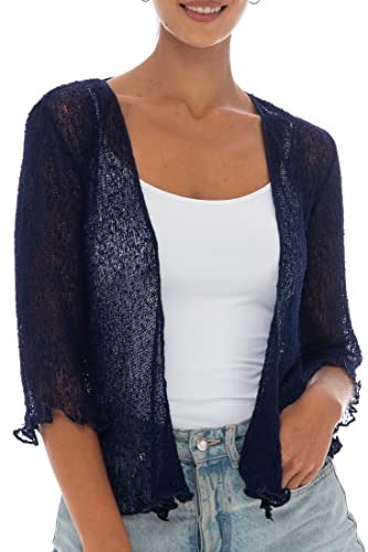 Back From Bali Womens Lightweight Knit Cardigan Shrug Lite Sheer Dark Navy - Image 1