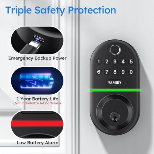 Yamiry Electronic Keypad Deadbolt, Fingerprint Door Lock,Keyless Entry Digital Lock for Front Door, Smart Deadbolt,Easy Installation - Image 5