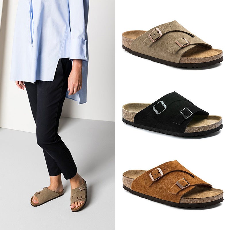 Birkenstock Shoes Double-Strap Slip-On Versatile Birkenstock Shoes Cork Sandals Retro Casual Unisex Style - Image 2