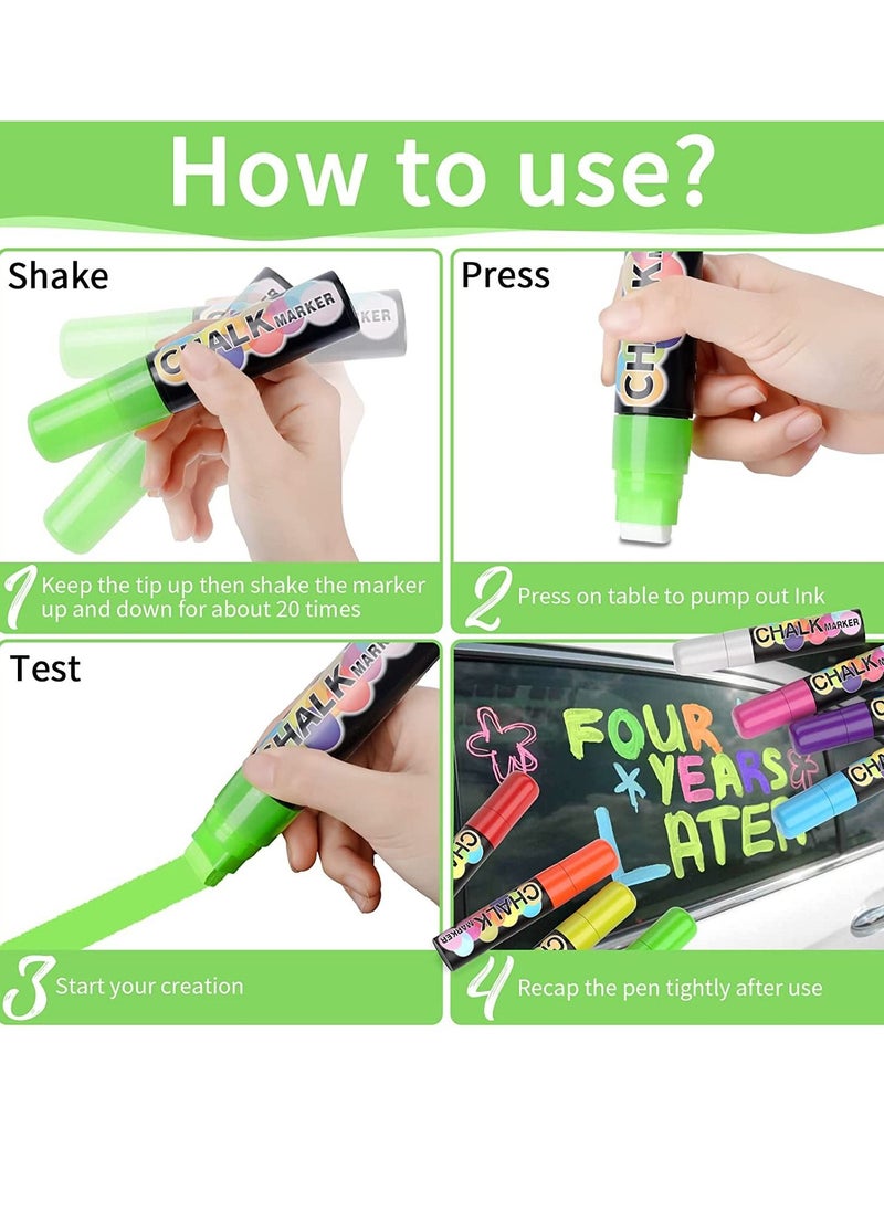 Y&D Jumbo Chalk Window Markers for Cars Glass Washable - 8 Colors Liquid Pen With 15mm Wide Tips, Chalkboard Markers, Paint For Car Decoration, Auto Glass, Poster, Business  - Image 4
