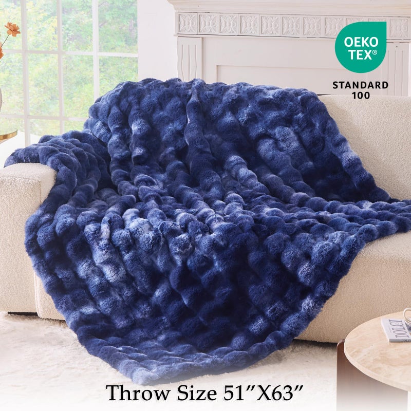 BENVWE Fluffy Faux Fur Throw Blanket for Couch, Soft Plush Thick Cozy Fuzzy Luxury Minky Bubble Blanket for Home Living Room Decor Gift for Women, Tie-dye Blue, 51" x 63", 1100GSM - Image 2