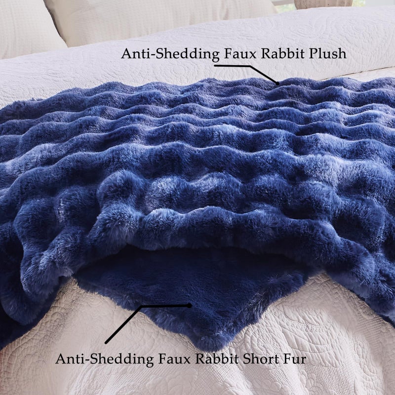 BENVWE Fluffy Faux Fur Throw Blanket for Couch, Soft Plush Thick Cozy Fuzzy Luxury Minky Bubble Blanket for Home Living Room Decor Gift for Women, Tie-dye Blue, 51" x 63", 1100GSM - Image 4