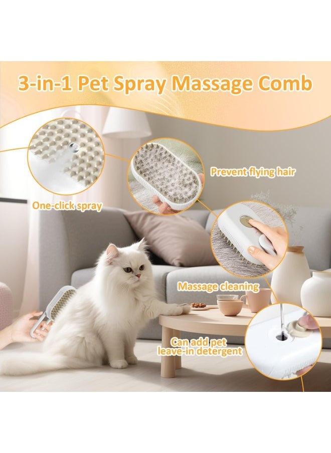 3 in 1 Steam Cat Brush - Self Cleaning Massage Brush for Removing Static, Tangled and Loose Hair - Pet Hair Removal Comb for Cats and Dogs