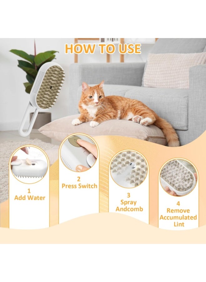 3 in 1 Steam Cat Brush - Self Cleaning Massage Brush for Removing Static, Tangled and Loose Hair - Pet Hair Removal Comb for Cats and Dogs