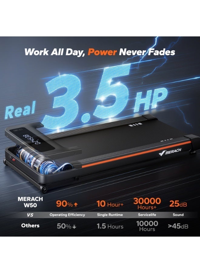 MERACH W50 Walking Pad Treadmills for Home, 12% Auto Incline, 400lbs Capacity, 3.5HP Super Quiet Brushless, 16.5"x41.3" Spacious Running Belt, Under Desk Treadmill with Remote & LED - Image 3