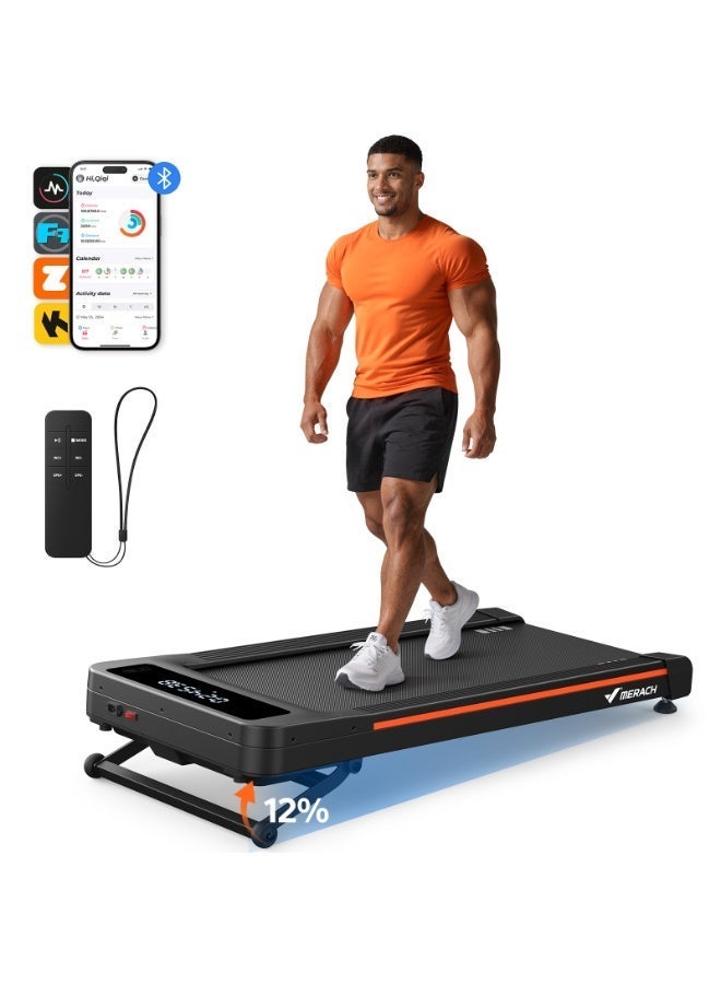 MERACH W50 Walking Pad Treadmills for Home, 12% Auto Incline, 400lbs Capacity, 3.5HP Super Quiet Brushless, 16.5"x41.3" Spacious Running Belt, Under Desk Treadmill with Remote & LED - Image 1