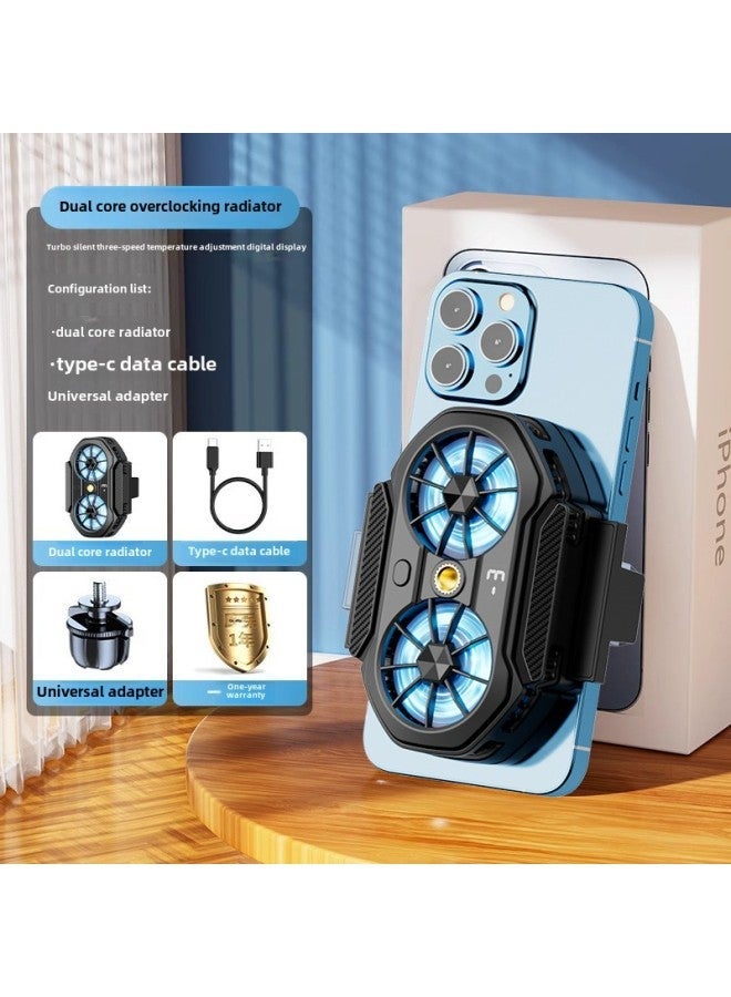 Mobile Phone Radiator Semiconductor Refrigeration Cooling Artifact Anchor Playing Games Electronic Competition Back Clip Type With Bracket Integrated Static-Color:[special For Live Broadcast] Dual-core Overclocking + Three-speed Digital Display Adapter  - Image 1