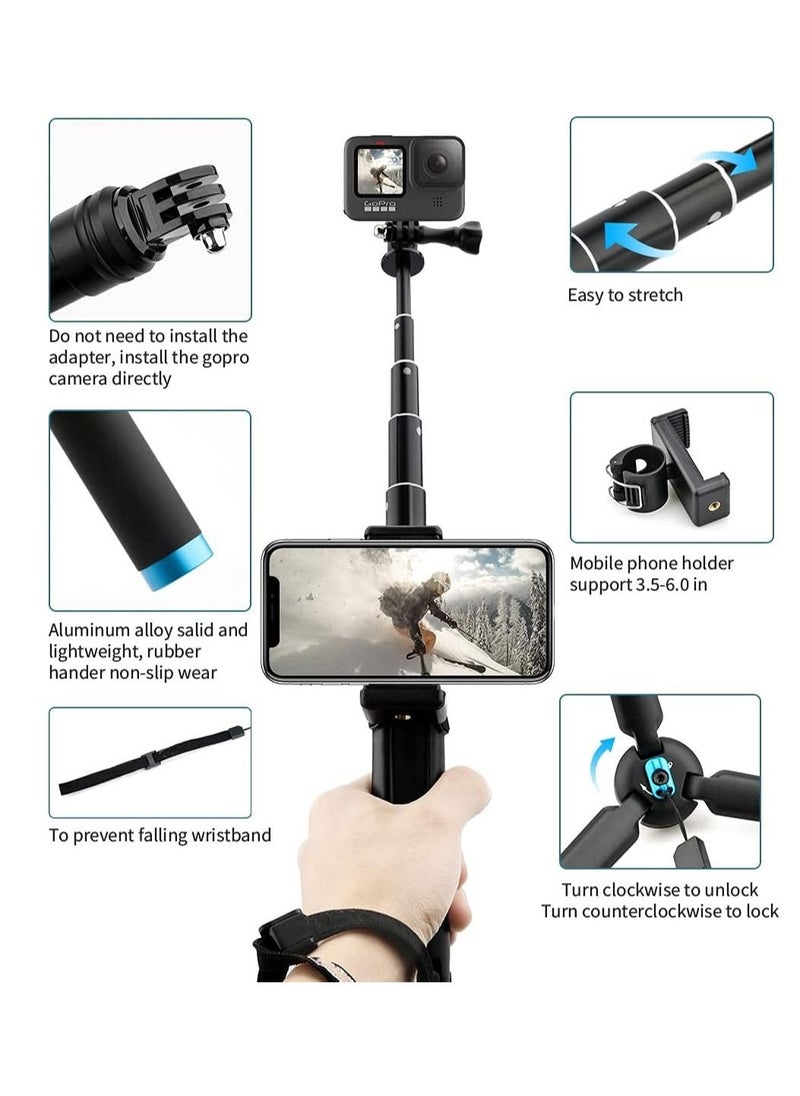 Generic - Extendable Aluminum Alloy Selfie Stick with Detachable Tripod for GoPro Hero 7/6/5/4/Xiao Yi Action Camera - Image 1