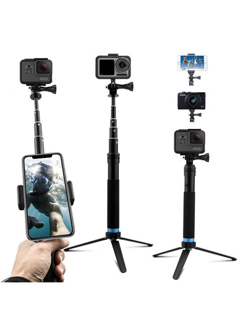 Extendable Aluminum Alloy Selfie Stick with Detachable Tripod for GoPro Hero 7/6/5/4/Xiao Yi Action Camera
