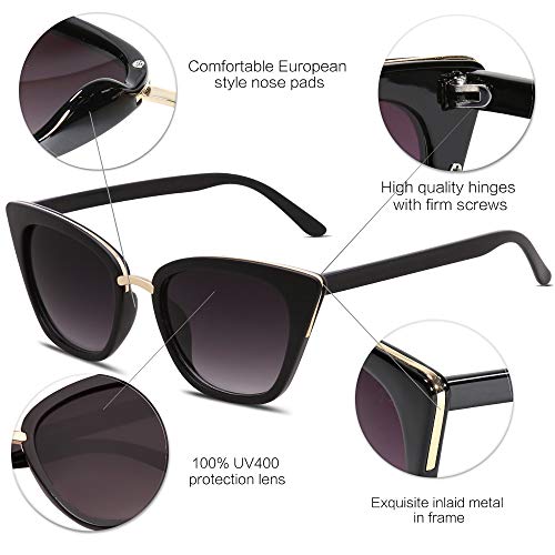 SOJOS Cat Eye Designer Sunglasses Fashion UV400 Protection Glasses SJ2052 with Black Frame/Gradient Grey Lens - Image 4