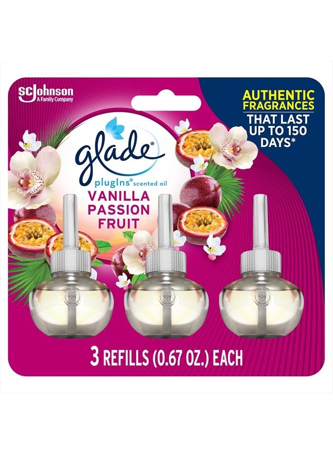 Glade عبوات إعادة تعبئة معطر الهواء، زيوت عطرية وأساسية للمنزل والحمام، فانيليا فاكهة العاطفة، 2.01 أونصة سائلة، 3 قطع - Image 1