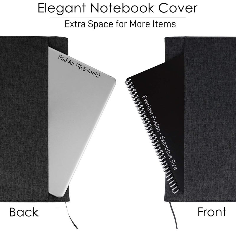 Kaitiaki Folio Cover Compatible with Rocketbook Pro 2.0 Smart Notebook, Organized Portfolio with Pen Loop, Business Card Holder, File Pocket, Zipper Pouch, Waterproof Fabric, Letter Size, Black - Image 3