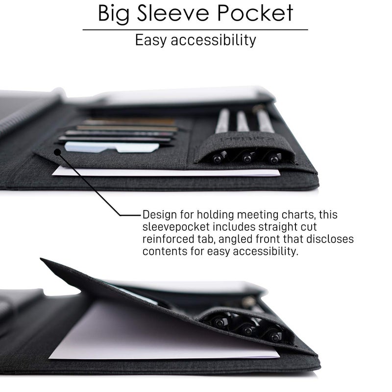 Kaitiaki Folio Cover Compatible with Rocketbook Pro 2.0 Smart Notebook, Organized Portfolio with Pen Loop, Business Card Holder, File Pocket, Zipper Pouch, Waterproof Fabric, Letter Size, Black - Image 4