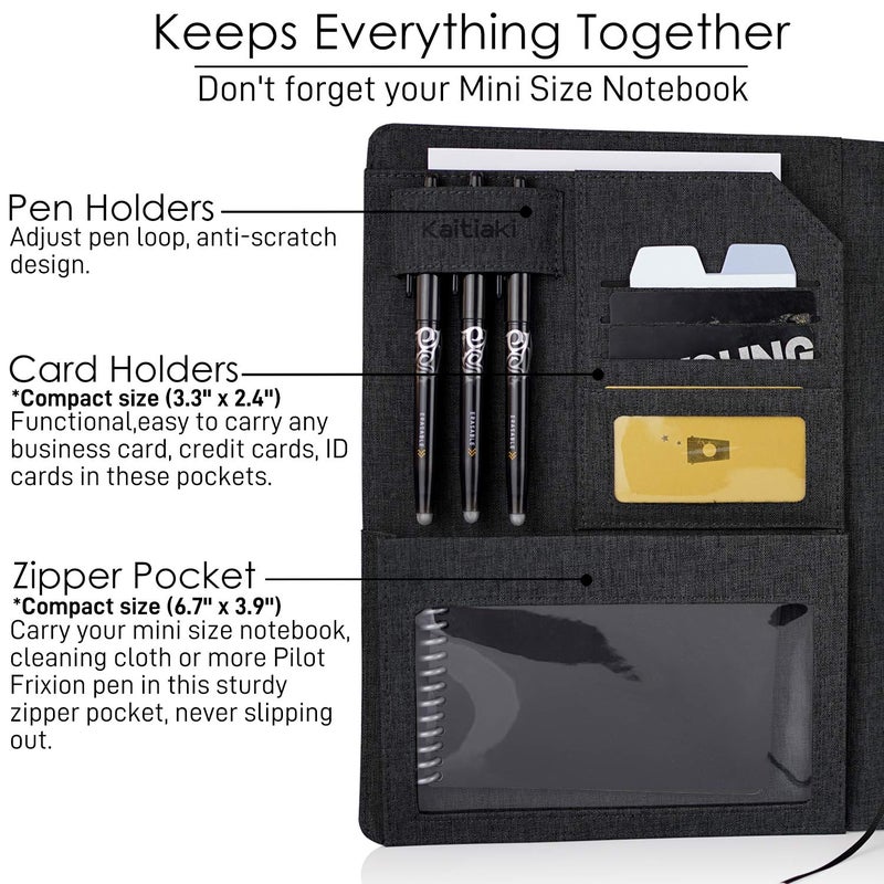 Kaitiaki Folio Cover Compatible with Rocketbook Pro 2.0 Smart Notebook, Organized Portfolio with Pen Loop, Business Card Holder, File Pocket, Zipper Pouch, Waterproof Fabric, Letter Size, Black - Image 2