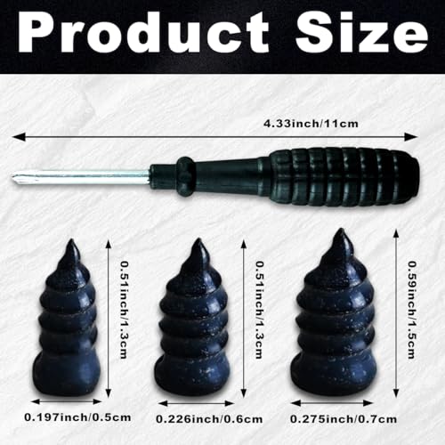 Qicfrk 100 Pcs Tire Repair Rubber Nail, Tire Repair Screws Vacuum Tire Repair Nail Tire Screws Plugs 3 Size with Screwdriver Self-Service Tire Screw Plug Repair Kit Fast Tool for tire Puncture Repair - Image 2