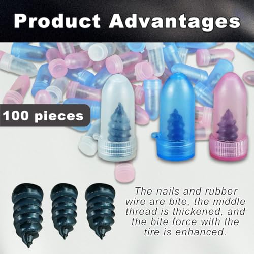 Qicfrk 100 Pcs Tire Repair Rubber Nail, Tire Repair Screws Vacuum Tire Repair Nail Tire Screws Plugs 3 Size with Screwdriver Self-Service Tire Screw Plug Repair Kit Fast Tool for tire Puncture Repair - Image 5