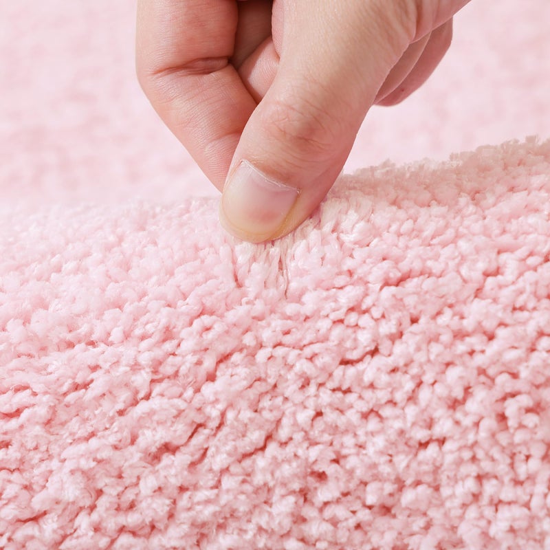 YIRDDEO Bath Mat Pink Rug with Pom Oval Bathroom Rugs for Bedroom Non Slip Cute Boho Absorbent Mats Soft Plush Washable Rug (24x36 inches) - Image 2