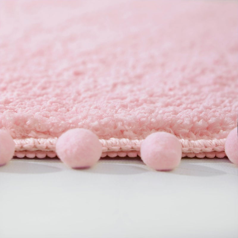 YIRDDEO Bath Mat Pink Rug with Pom Oval Bathroom Rugs for Bedroom Non Slip Cute Boho Absorbent Mats Soft Plush Washable Rug (24x36 inches) - Image 4