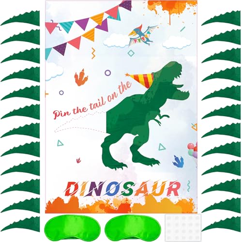 T-Antrix TAntrix Pin The Tail on The Dinosaur Game Dinosaur Party Games for Kids Boys with 21 x 28 Poster Reusable Tails Party Supplies for Kids Girls Birthday Party Favor Sets - Image 1