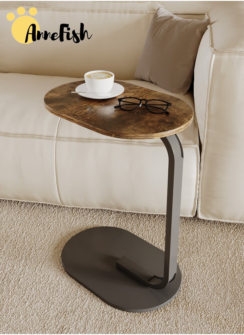AnneFish - 45*30*60cm C-Shaped Coffee Table Sofa Side Table End Table For Living Room Bedroom Small Coffee Table Couch Table Metal Frame Easy Assembly - Image 1