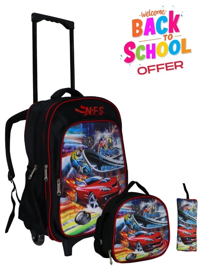 Bravo Kids School Trolley Backpack set of 3 With Pencil case and lunch bag for boys and girls  - Image 1