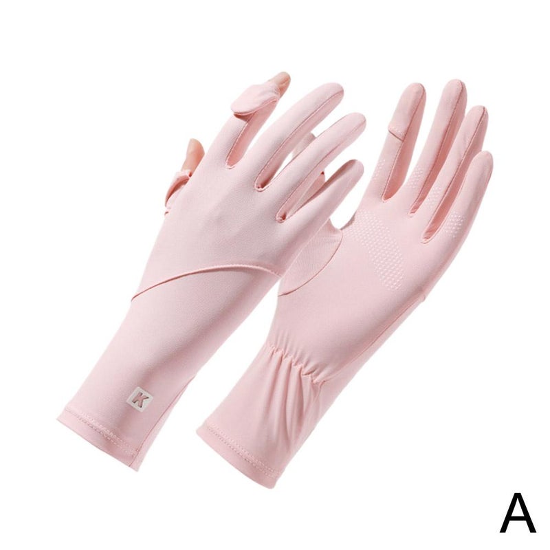 Women's sun protection gloves, UV protection, summer cycling, non-slip, breathable, thin, extra long, two-finger flip-top. - Image 1