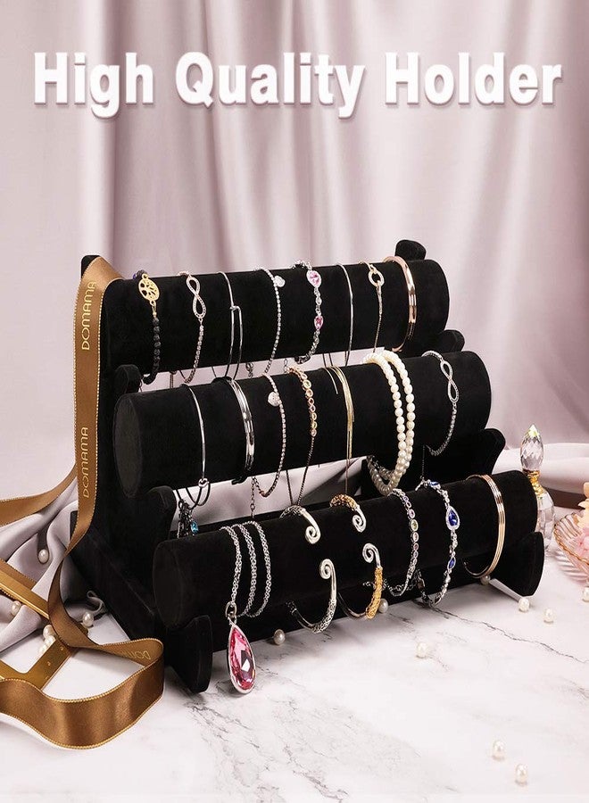 LuiceABC Bracelet Display Stand, 3 Tiers Black Velvet Soft T Bar Bracelet Holder Jewelry Watch Tower Organizer - Image 2