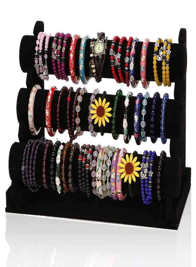 LuiceABC Bracelet Display Stand, 3 Tiers Black Velvet Soft T Bar Bracelet Holder Jewelry Watch Tower Organizer - Image 1