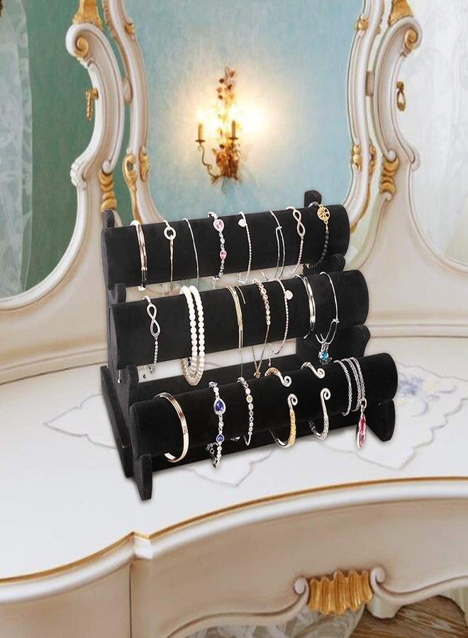 LuiceABC Bracelet Display Stand, 3 Tiers Black Velvet Soft T Bar Bracelet Holder Jewelry Watch Tower Organizer - Image 3