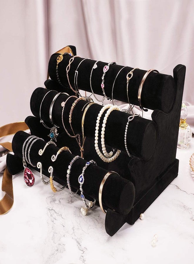 LuiceABC Bracelet Display Stand, 3 Tiers Black Velvet Soft T Bar Bracelet Holder Jewelry Watch Tower Organizer - Image 4