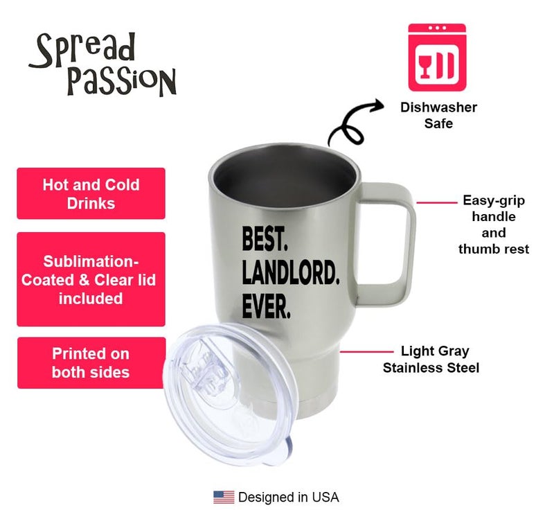 SpreadPassion Landlord Travel Mug, Best Landlord Tumbler, Gift for Landlord, Landlord Appreciation Gift, Landlord Gift Idea, 14oz Stainless Steel Mug, Birthday Christmas Gift Idea - Image 2