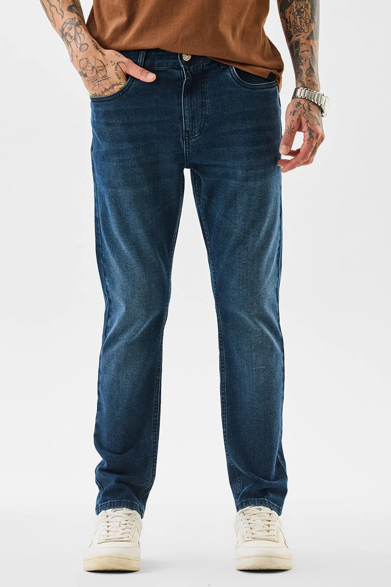سنيتش Dark Blue Solid Slim Fit Casual Jeans