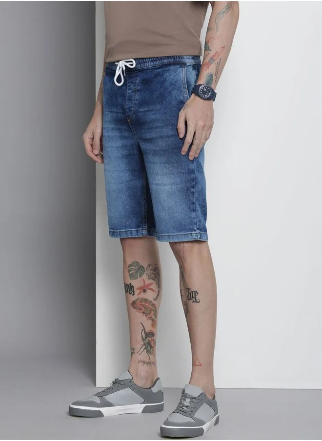 The Indian Garage Co Men Regular Fit Solid Mid-Rise Denim Shorts