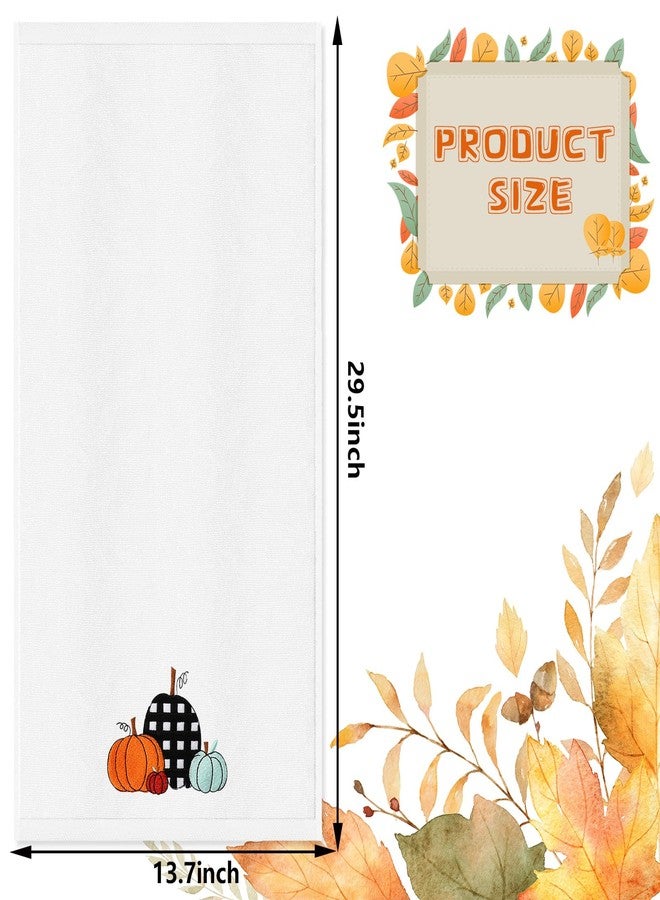 JarThenaAMCS 2Pcs Fall Hand Towels Pumpkin Embroidered Cotton Bathroom Towel with Ribbon Autumn Dish Towel for Thanksgiving Drying Cleaning Cooking Gift, 29.5 x 13.7 Inch - Image 2