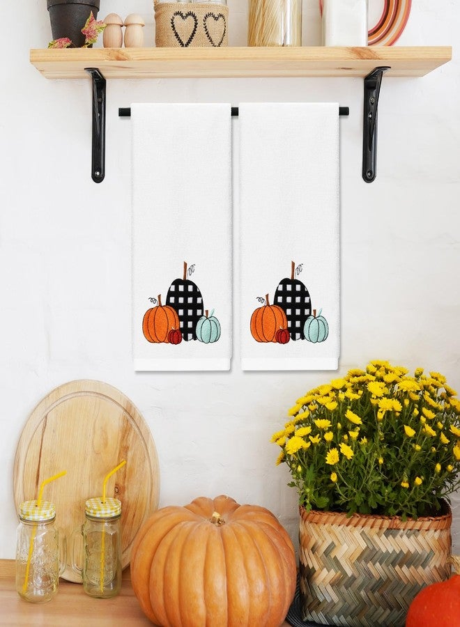 JarThenaAMCS 2Pcs Fall Hand Towels Pumpkin Embroidered Cotton Bathroom Towel with Ribbon Autumn Dish Towel for Thanksgiving Drying Cleaning Cooking Gift, 29.5 x 13.7 Inch - Image 5
