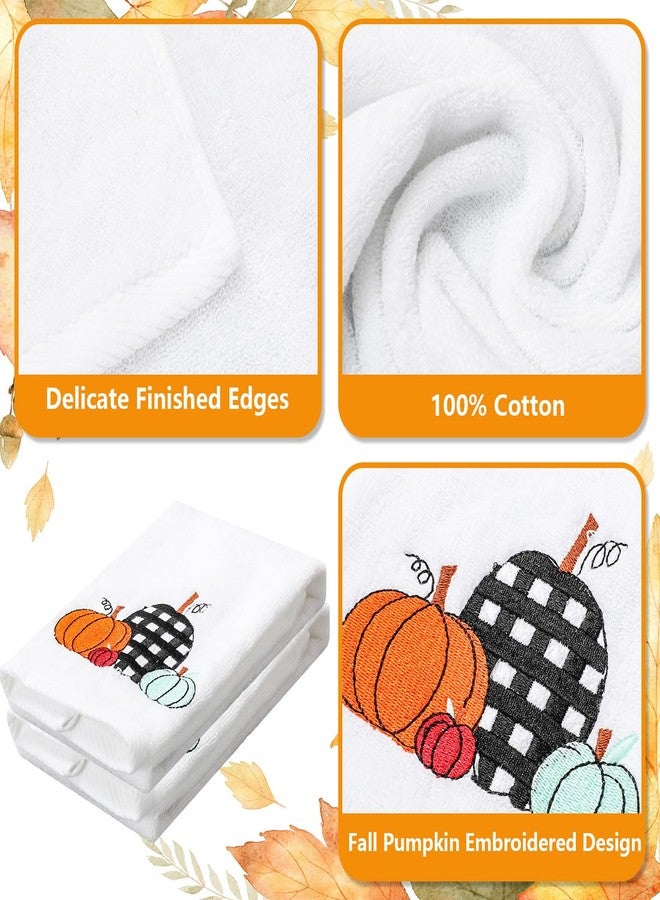 JarThenaAMCS 2Pcs Fall Hand Towels Pumpkin Embroidered Cotton Bathroom Towel with Ribbon Autumn Dish Towel for Thanksgiving Drying Cleaning Cooking Gift, 29.5 x 13.7 Inch - Image 3
