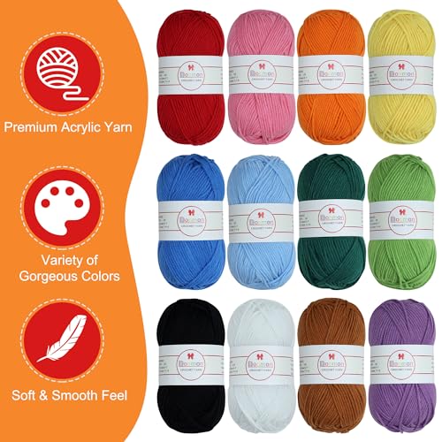 Donmon Yarn for Crocheting and Knitting, 12 Skein Multicolor, 1200 Yards, 75% Polyester 25% Acrylic, 3 DK Weight, Soft and Smooth - Image 3