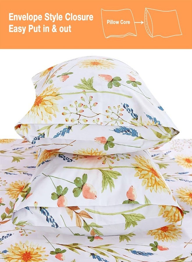 JSD Yellow Floral Printed Sheet Set Twin Size, 3 Piece Soft Botanical Microfiber Bedding Sheets Extra Deep Pocket - Image 5