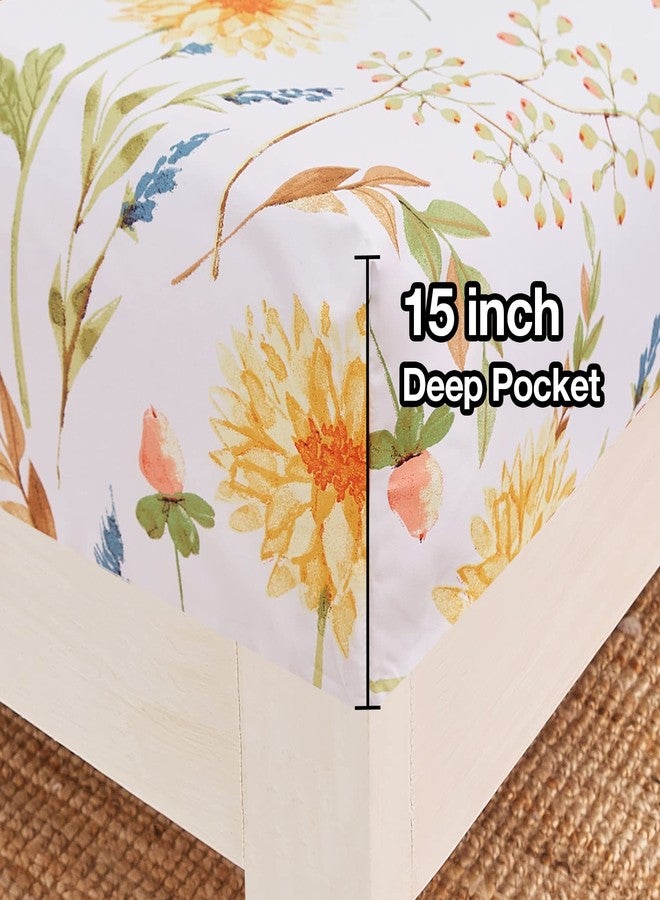 JSD Yellow Floral Printed Sheet Set Twin Size, 3 Piece Soft Botanical Microfiber Bedding Sheets Extra Deep Pocket - Image 3