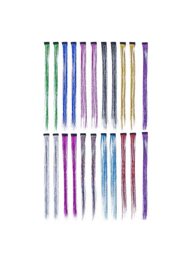 SWACC 22 Pcs Colored Party Highlights Clip On In Hair Extensions Multicolors Hair Streak Synthetic Hairpieces (11 Colors 22 Pcs In Set Sparkling & Shiny Hair Tinsel Strands) - Image 1